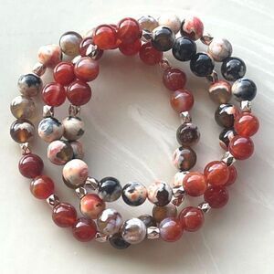 Orca agate carnelian ONE NEW stretch bracelet crystal stone orange rose gold